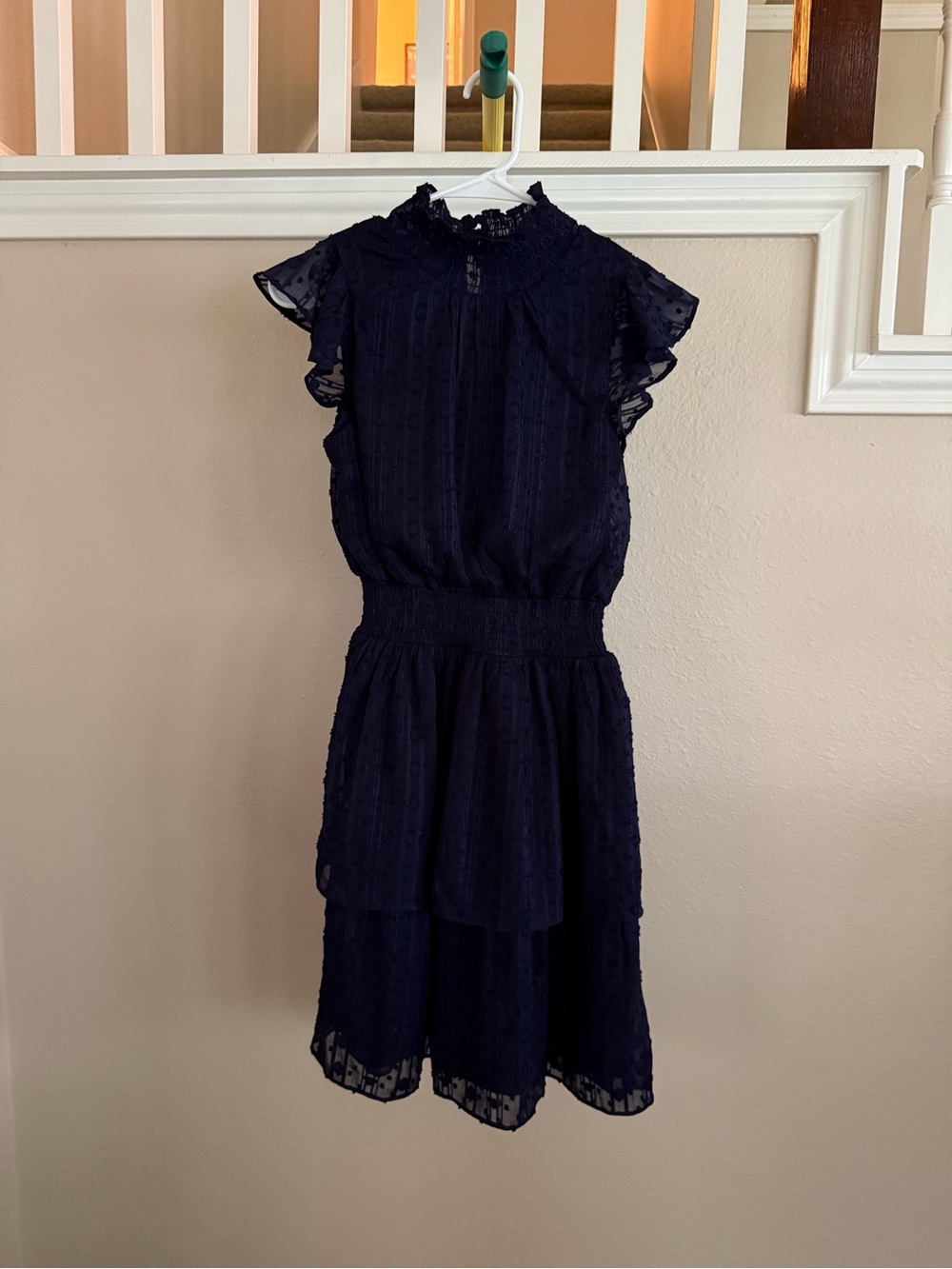 Women’s Navy Tiered Lace Dress with Smocked Waist - Size XS